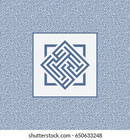 Abstract maze element. Labyrinth. Blue maze emblem. 