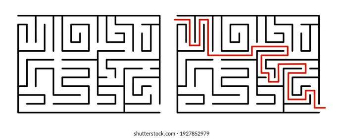 
Abstract maze. Find right way. Isolated simple square maze black line on white background. Vector illustration.