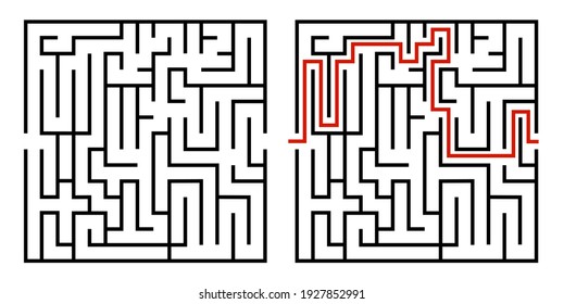 
Abstract Maze. Find Right Way. Isolated Simple Square Maze Black Line On White Background. Vector Illustration.