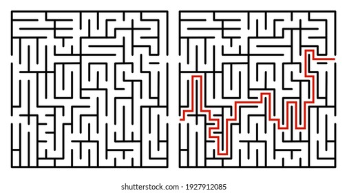 
Abstract maze. Find right way. Isolated simple square maze black line on white background. Vector illustration.