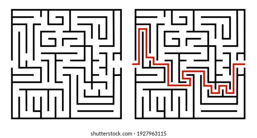 
Abstract maze. Find right way. Isolated simple square maze black line on white background. Vector illustration.