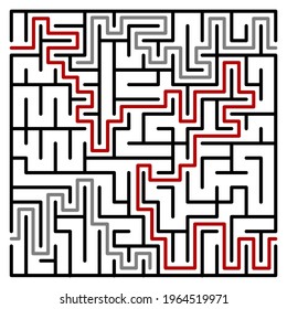 Abstract maze. Find right way. Isolated simple square maze black line on white background. Vector illustration.