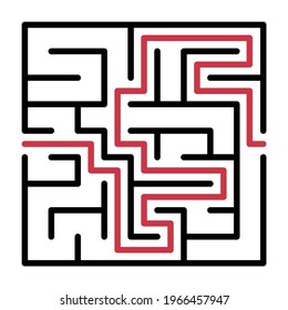 Abstract maze. Find right way. Isolated simple square maze black line on white background. Vector illustration.