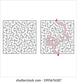 El laberinto abstracto. Encuentra bien. Línea negra aislada de laberinto cuadrado sobre fondo blanco. Ilustración vectorial.