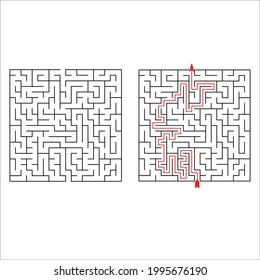 Abstraktes Labyrinth. Finden Sie den richtigen Weg. Einzeln einfache quadratische Labyrinthe, schwarze Linie auf weißem Hintergrund. Vektorgrafik.