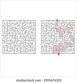 Abstract maze. Find right way. Isolated simple square maze black line on white background. Vector illustration.