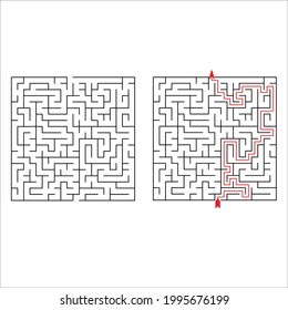 Abstraktes Labyrinth. Finden Sie den richtigen Weg. Einzeln einfache quadratische Labyrinthe, schwarze Linie auf weißem Hintergrund. Vektorgrafik.