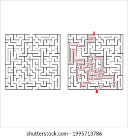 Abstract maze. Find right way. Isolated simple square maze black line on white background. Vector illustration.