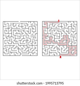 Abstract maze. Find right way. Isolated simple square maze black line on white background. Vector illustration.