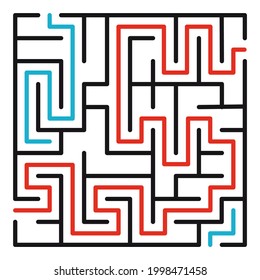 Abstract maze. Find right way. Isolated simple square maze black line on white background. Vector illustration.
