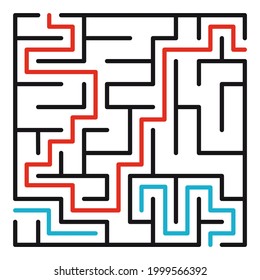 Abstract maze. Find right way. Isolated simple square maze black line on white background. Vector illustration.