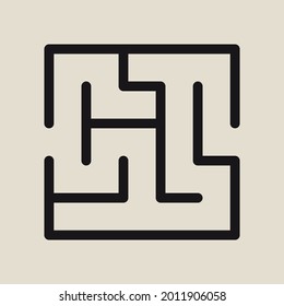 Abstract maze. Find right way. Isolated simple square maze black line on white background. Vector illustration.