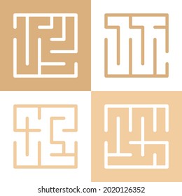 El laberinto abstracto. Encuentra bien. Línea negra aislada de laberinto cuadrado sobre fondo blanco. Ilustración vectorial.