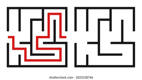 Abstract maze. Find right way. Isolated simple square maze black line on white background. Vector illustration.