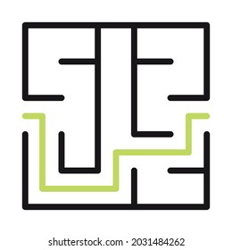 Abstract maze. Find right way. Isolated simple square maze black line on white background. Vector illustration.