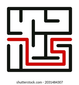 Abstract maze. Find right way. Isolated simple square maze black line on white background. Vector illustration.