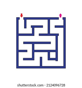 El laberinto abstracto. Encuentra bien. Línea azul de laberinto cuadrado aislado sobre fondo blanco. Ilustración vectorial.