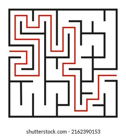 Abstract maze. Find right way. Isolated simple square maze black line on white background. Vector illustration.