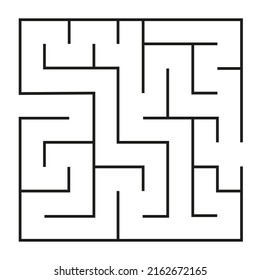 Abstract maze. Find right way. Isolated simple square maze black line on white background. Vector illustration.