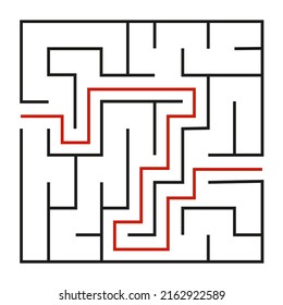 Abstract maze. Find right way. Isolated simple square maze black line on white background. Vector illustration.