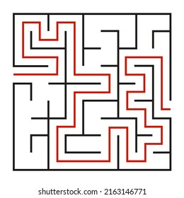Abstract maze. Find right way. Isolated simple square maze black line on white background. Vector illustration.