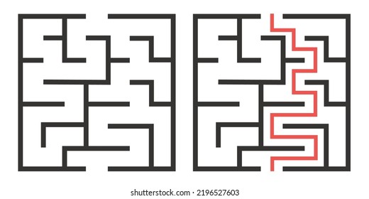 Abstract maze. Find right way. Isolated simple square maze black line on white background. Vector illustration.