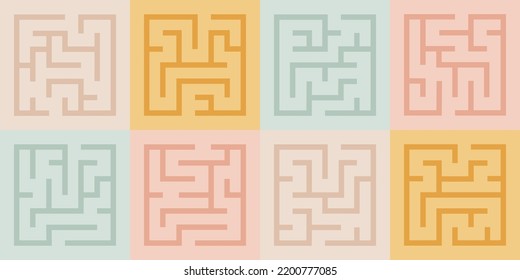 Abstract maze. Find right way. Isolated simple square maze black line on white background. Vector illustration.