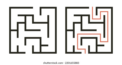 Abstract maze. Find right way. Isolated simple square maze black line on white background. Vector illustration.