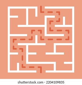 Abstract maze. Find right way. Isolated simple square maze black line on white background. Vector illustration.