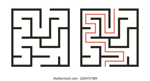 Abstract maze. Find right way. Isolated simple square maze black line on white background. Vector illustration.