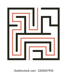 Abstract maze. Find right way. Isolated simple square maze black line on white background. Vector illustration.