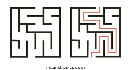 Abstract maze. Find right way. Isolated simple square maze black line on white background. Vector illustration.