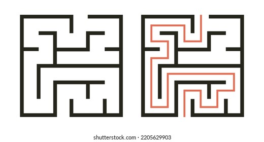 Abstract maze. Find right way. Isolated simple square maze black line on white background. Vector illustration.