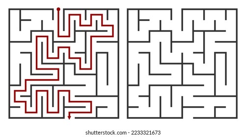 
Abstract maze. Find right way. Isolated simple square maze black line on white background. Vector illustration.