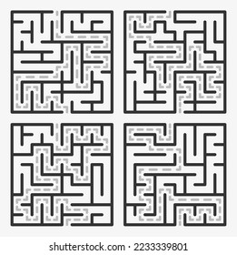 Abstract maze. Find right way. Isolated simple square maze black line on white background. Vector illustration.