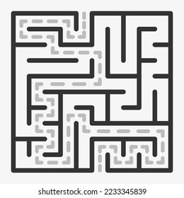 Abstract maze. Find right way. Isolated simple square maze black line on white background. Vector illustration.