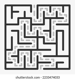 Abstract maze. Find right way. Isolated simple square maze black line on white background. Vector illustration.