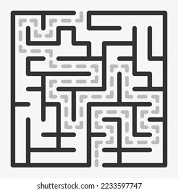 Abstract maze. Find right way. Isolated simple square maze black line on white background. Vector illustration.