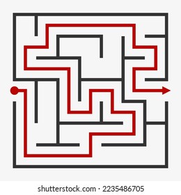 Abstract maze. Find right way. Isolated simple square maze black line on white background. Vector illustration.