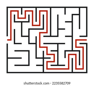 El laberinto abstracto. Encuentra bien. Línea negra aislada de laberinto cuadrado sobre fondo blanco. Ilustración vectorial.
