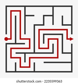 Abstract maze. Find right way. Isolated simple square maze black line on white background. Vector illustration.