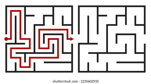 Abstract maze. Find right way. Isolated simple square maze black line on white background. Vector illustration.