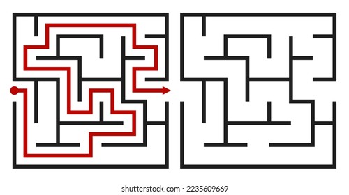 Abstract maze. Find right way. Isolated simple square maze black line on white background. Vector illustration.