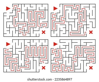 Abstract maze. Find right way. Isolated simple square maze black line on white background. Vector illustration.