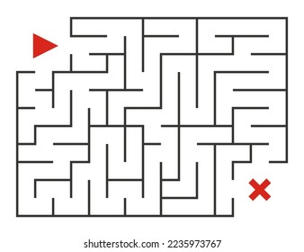 Abstraktes Labyrinth. Finden Sie den richtigen Weg. Einzeln einfache quadratische Labyrinthe, schwarze Linie auf weißem Hintergrund. Vektorgrafik.