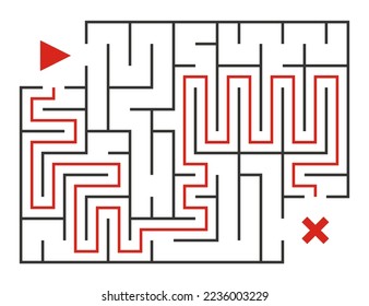 Abstract maze. Find right way. Isolated simple square maze black line on white background. Vector illustration.