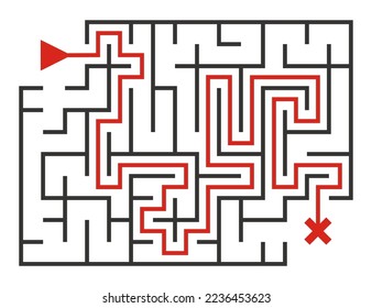 Abstract maze. Find right way. Isolated simple square maze black line on white background. Vector illustration.