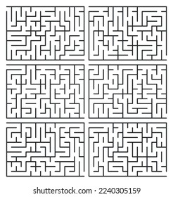 Abstract maze. Find right way. Isolated simple square maze black line on white background. Vector illustration.