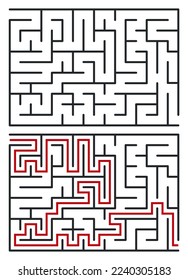 Abstract maze. Find right way. Isolated simple square maze black line on white background. Vector illustration.