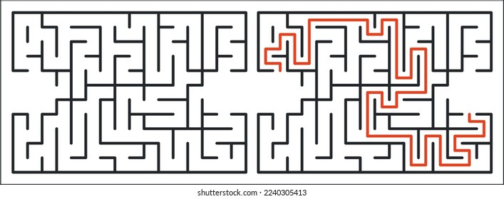 Abstract maze. Find right way. Isolated simple square maze black line on white background. Vector illustration.